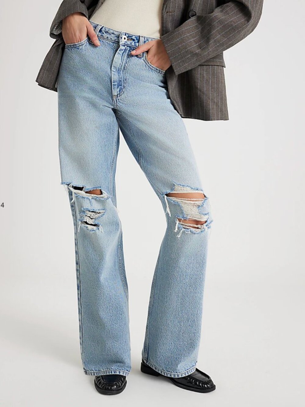 River Island Blue High Rise Relaxed Straight Ripped Jeans - Sz 12 US/16 UK